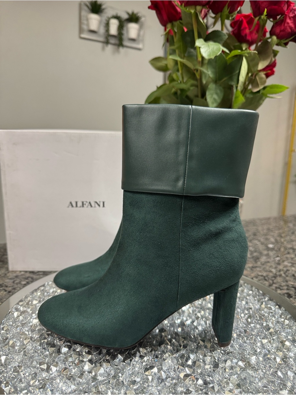 Alfani pine Dark Green Fold-Over  Ankle Boots NEW 6.5
